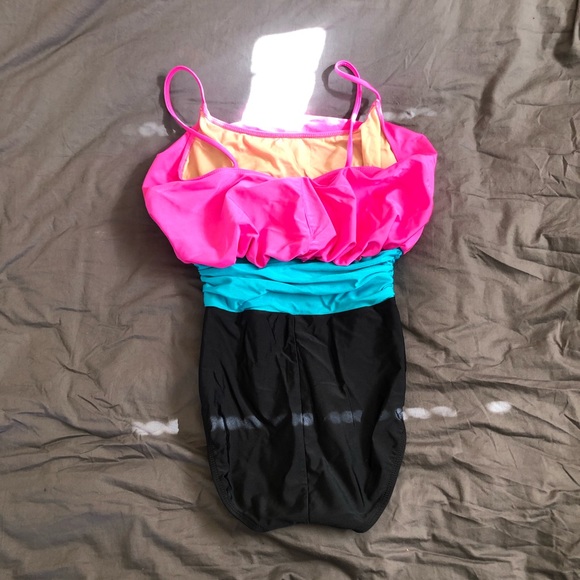 Vintage 80’s Cole of California High Cut One Piece ruched color Blocked Swimsuit - Picture 4 of 9